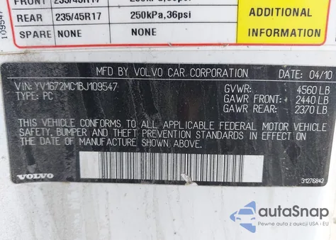 2011 Volvo C70 T5 from USA, damaged, VIN YV1672MC1BJ109547